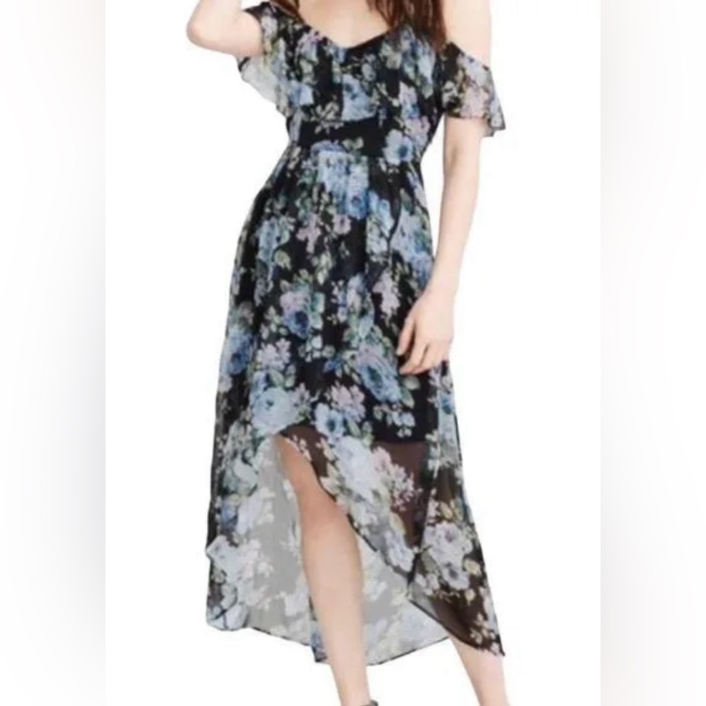 Abercrombie & Fitch Dress XST Floral Off Shoulder Spaghetti Strap Slit